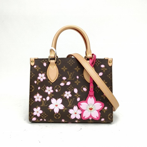 LOUIS VUITTON 老花PVC金扣晶片Onthego小號櫻花村上隆聯名