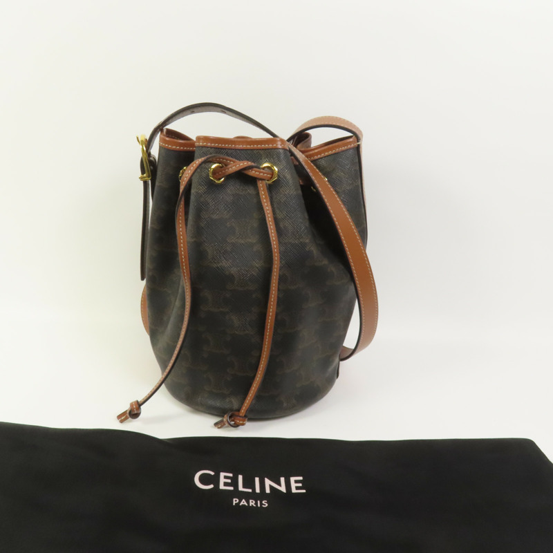 CELINE 塗層帆布Triomphe Drawstring Small bucket肩背袋-9