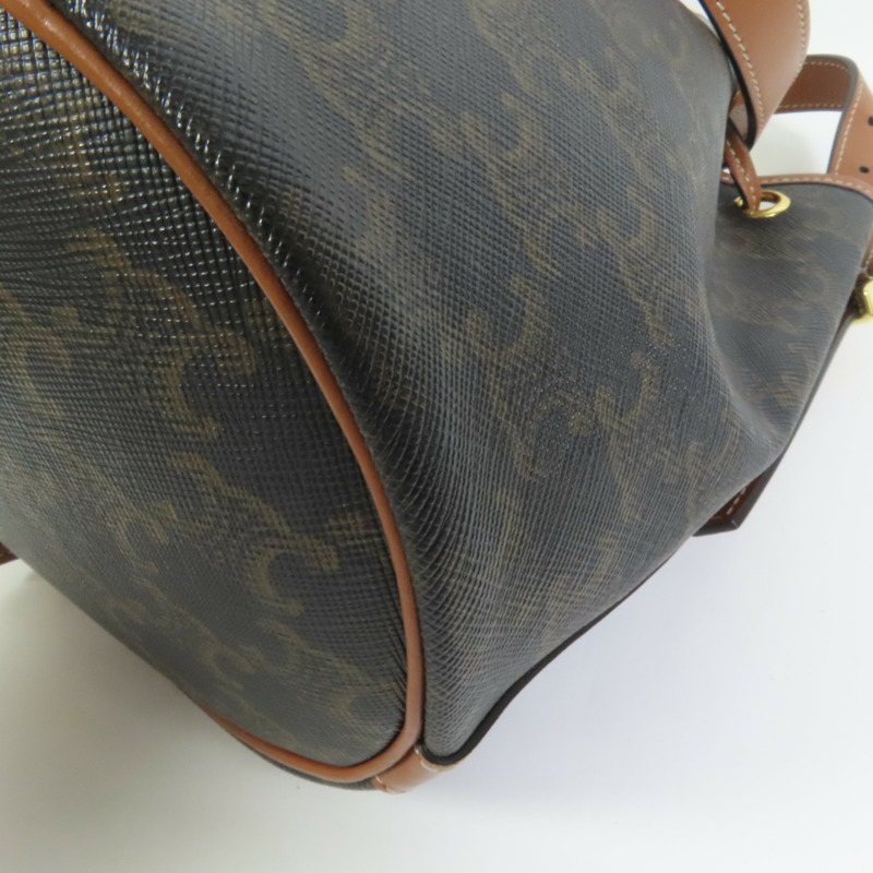 CELINE 塗層帆布Triomphe Drawstring Small bucket肩背袋-11