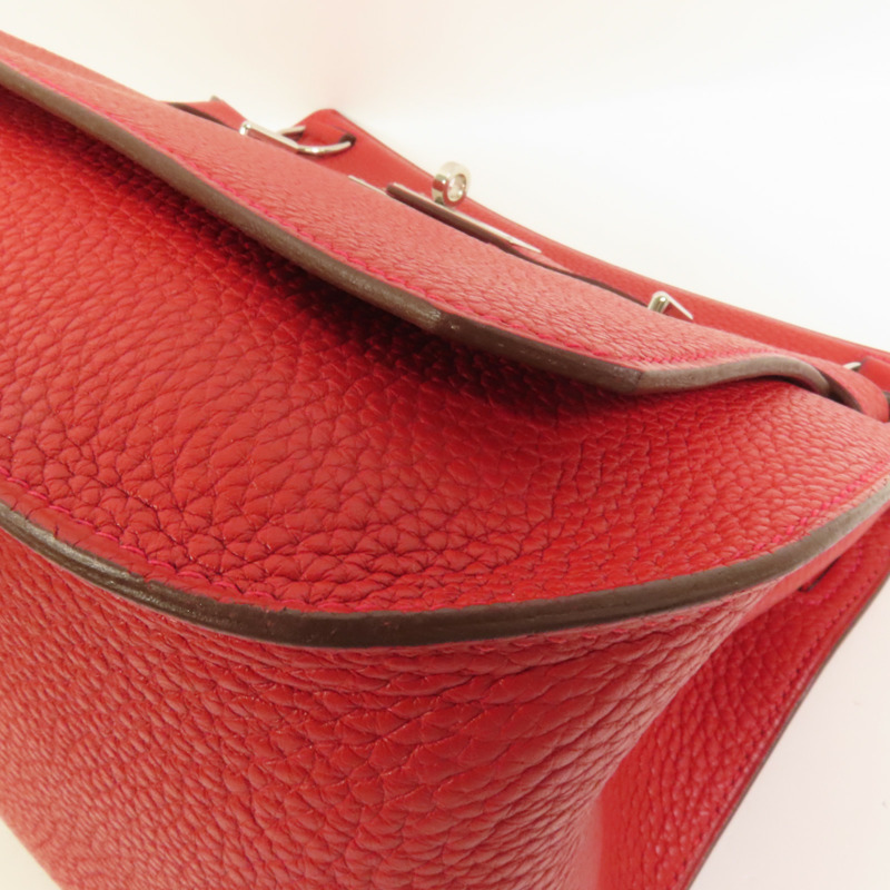 HERMES Clemence皮革Jypsiere 28肩背袋Rouge Casaque-14