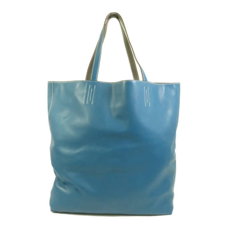 HERMES Clemence皮革Double Sens 45手挽袋Etain/Bleu Izmir-1