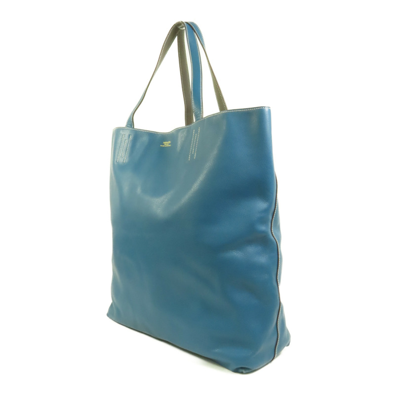 HERMES Clemence皮革Double Sens 45手挽袋Etain/Bleu Izmir-2