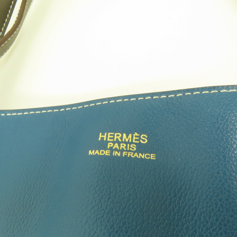 HERMES Clemence皮革Double Sens 45手挽袋Etain/Bleu Izmir-6