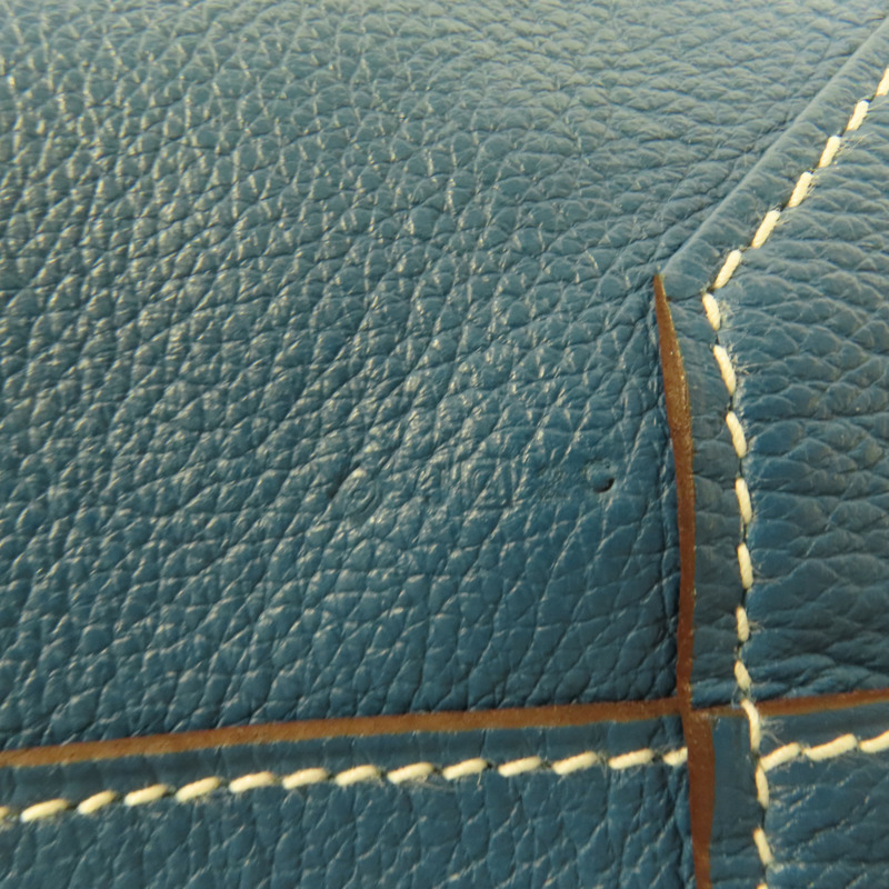 HERMES Clemence皮革Double Sens 45手挽袋Etain/Bleu Izmir-7