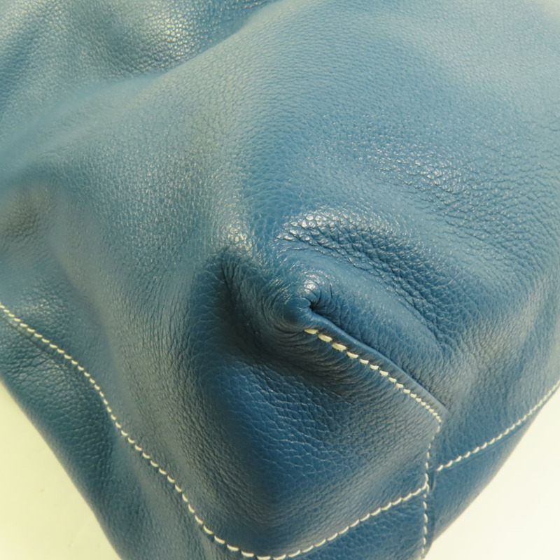 HERMES Clemence皮革Double Sens 45手挽袋Etain/Bleu Izmir-11