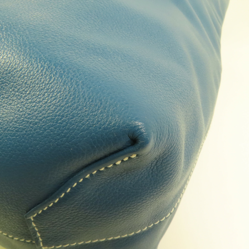 HERMES Clemence皮革Double Sens 45手挽袋Etain/Bleu Izmir-12