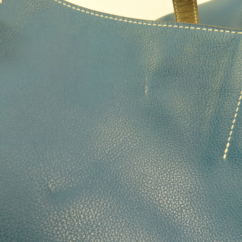 HERMES Clemence皮革Double Sens 45手挽袋Etain/Bleu Izmir-14
