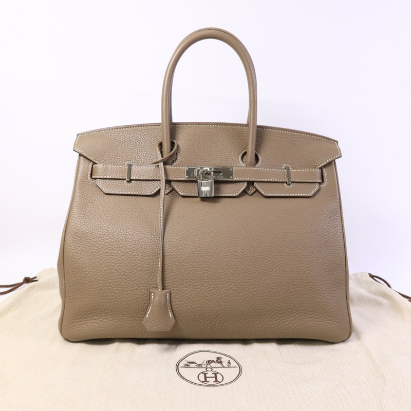 HERMES Togo皮革Birkin 35手挽袋Etoupe-8