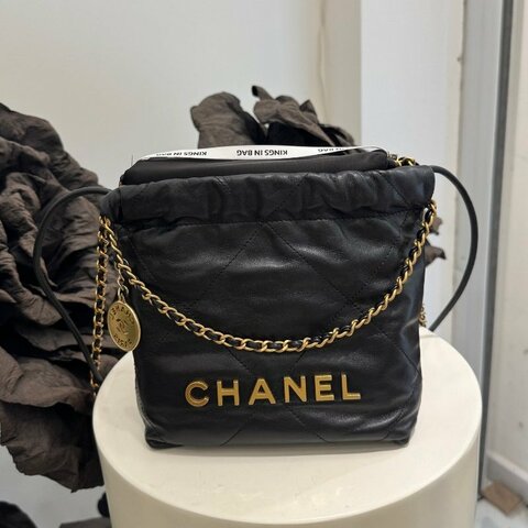 香奈兒/Chanel 22bag mini黑金垃圾袋鏈條包