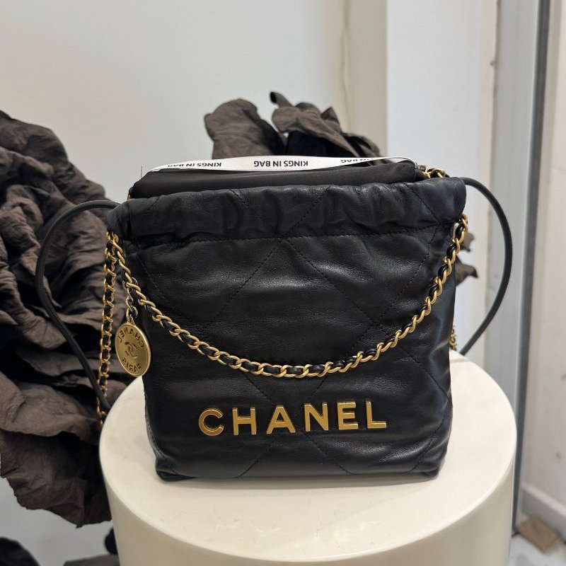 香奈兒/Chanel 22bag mini黑金垃圾袋鏈條包-0