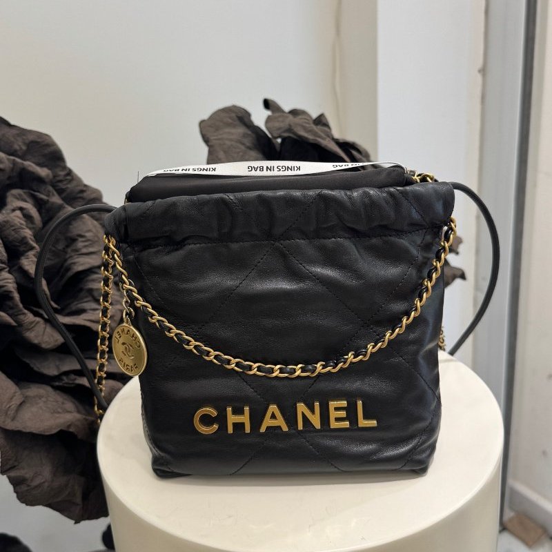 香奈兒/Chanel 22bag mini黑金垃圾袋鏈條包-5