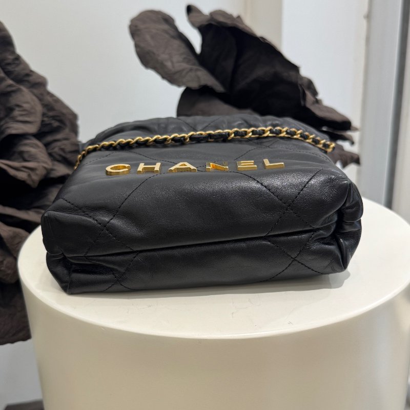 香奈兒/Chanel 22bag mini黑金垃圾袋鏈條包-7
