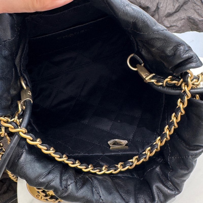香奈兒/Chanel 22bag mini黑金垃圾袋鏈條包-8