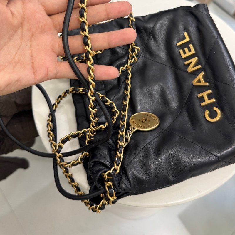香奈兒/Chanel 22bag mini黑金垃圾袋鏈條包-9