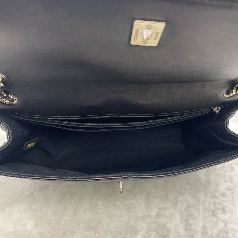 香奈兒/Chanel 黑銀菱格紋牛皮大號機場包-8