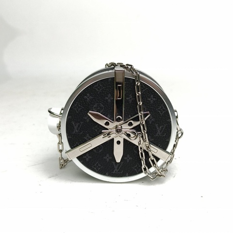 LOUIS VUITTON 黑色牛皮合金銀扣2022Wheelboxpouch車輪盒子包