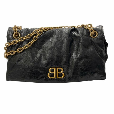 BALENCIAGA 巴黎世家 765945 MONACO MEDIUM 鍊條肩背包 中號 皮革 黑色 金釦