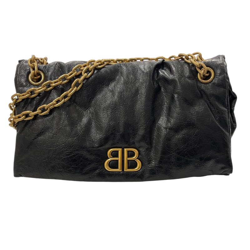 BALENCIAGA 巴黎世家 765945 MONACO MEDIUM 鍊條肩背包 中號 皮革 黑色 金釦-0