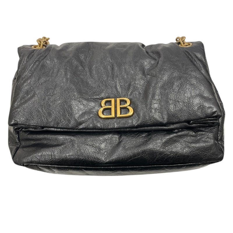 BALENCIAGA 巴黎世家 765945 MONACO MEDIUM 鍊條肩背包 中號 皮革 黑色 金釦-1