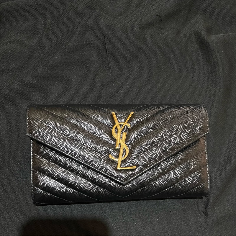YSL聖羅蘭SAINT LAURENT 金釦荔枝皮長夾-0