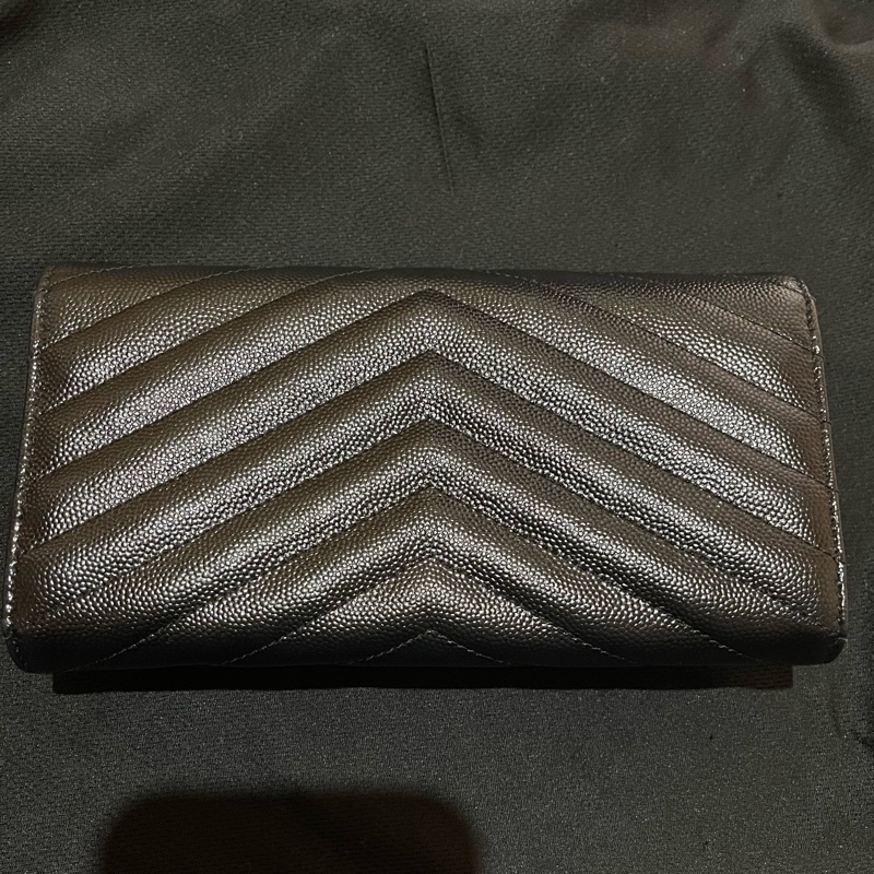 YSL聖羅蘭SAINT LAURENT 金釦荔枝皮長夾-1