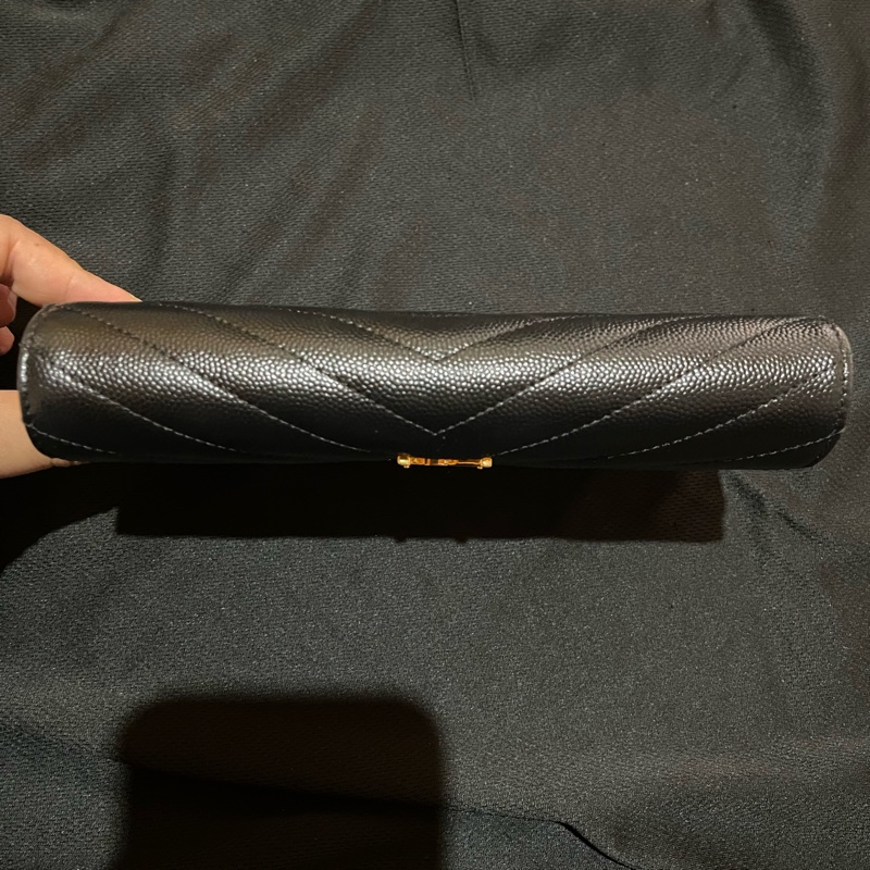 YSL聖羅蘭SAINT LAURENT 金釦荔枝皮長夾-5