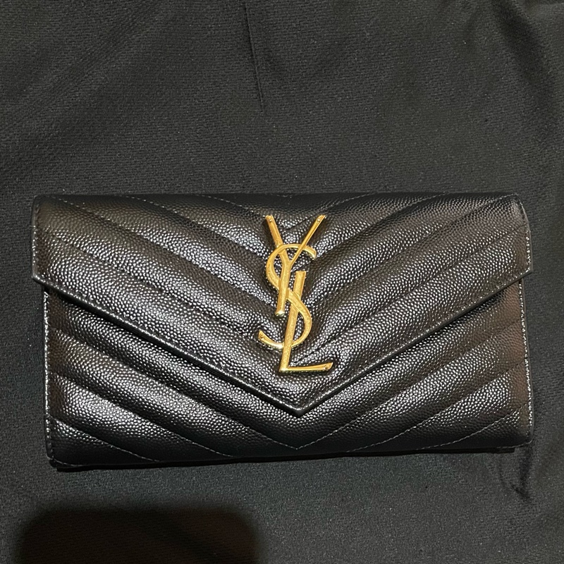 YSL聖羅蘭SAINT LAURENT 金釦荔枝皮長夾-6