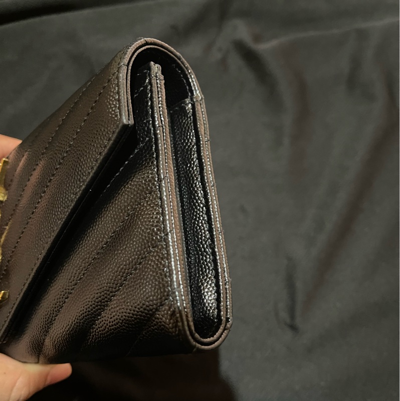 YSL聖羅蘭SAINT LAURENT 金釦荔枝皮長夾-9