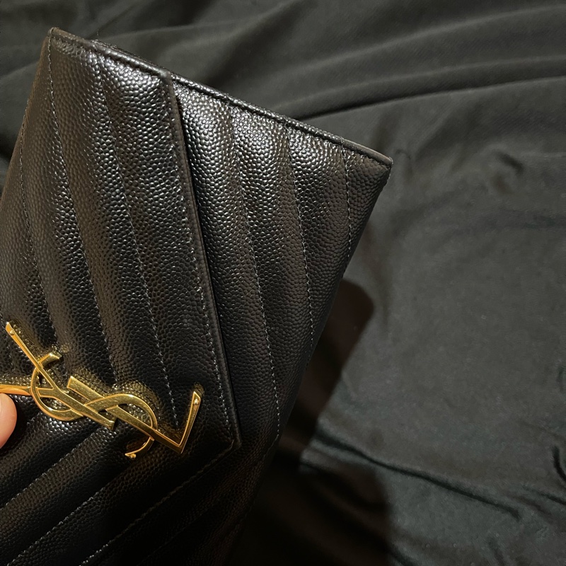 YSL聖羅蘭SAINT LAURENT 金釦荔枝皮長夾-15