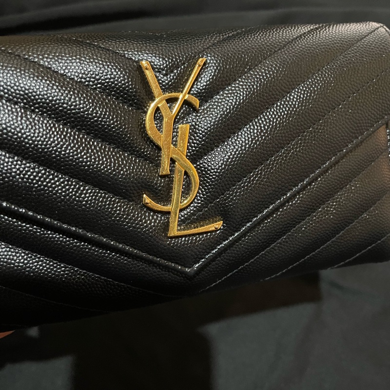 YSL聖羅蘭SAINT LAURENT 金釦荔枝皮長夾-22