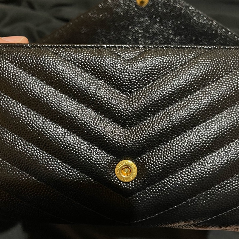 YSL聖羅蘭SAINT LAURENT 金釦荔枝皮長夾-24