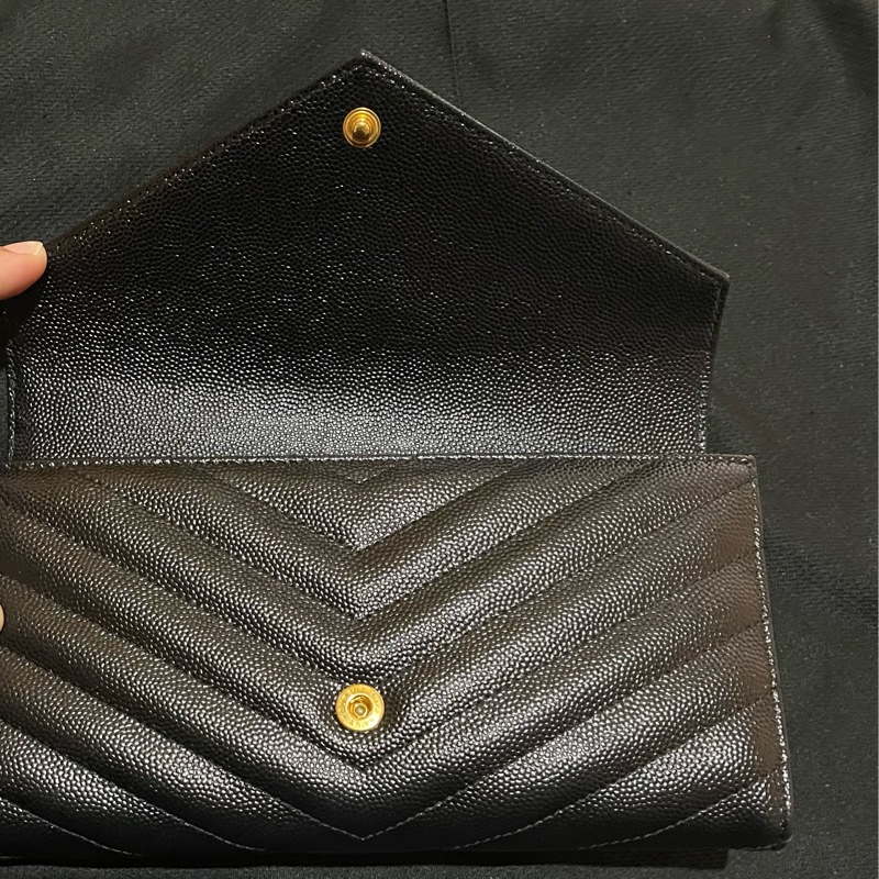 YSL聖羅蘭SAINT LAURENT 金釦荔枝皮長夾-25