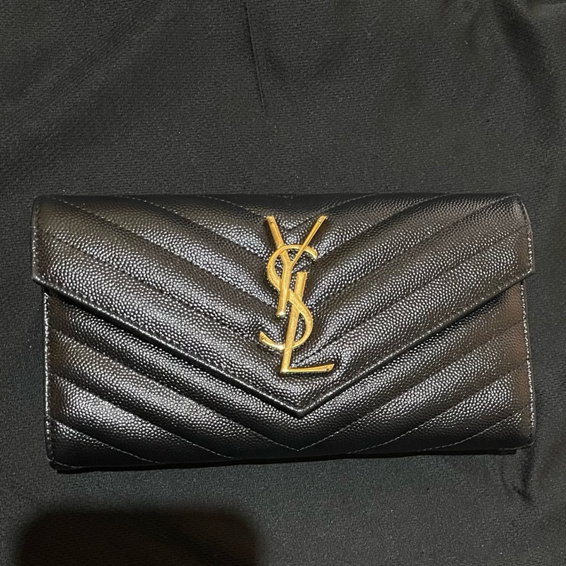 YSL聖羅蘭SAINT LAURENT 金釦荔枝皮長夾-26