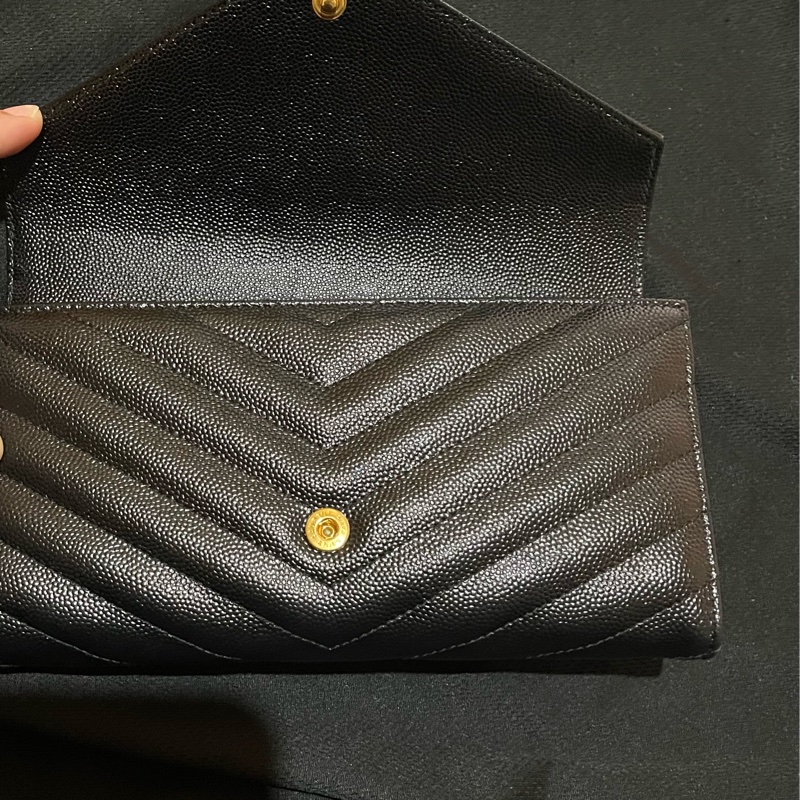 YSL聖羅蘭SAINT LAURENT 金釦荔枝皮長夾-31