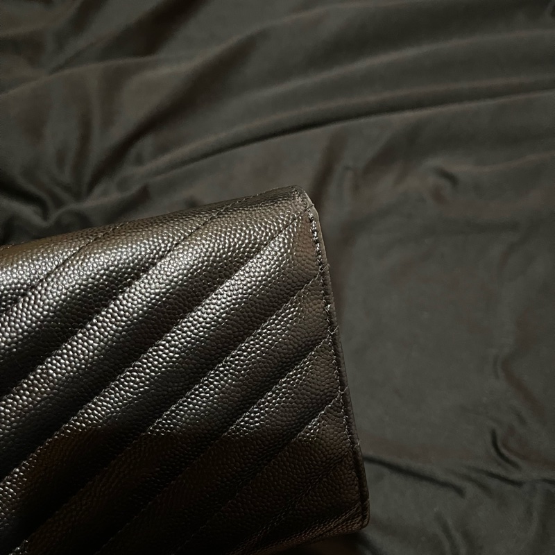 YSL聖羅蘭SAINT LAURENT 金釦荔枝皮長夾-35