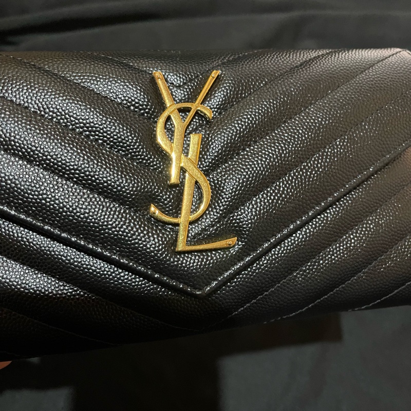 YSL聖羅蘭SAINT LAURENT 金釦荔枝皮長夾-39