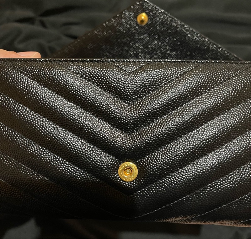 YSL聖羅蘭SAINT LAURENT 金釦荔枝皮長夾-41