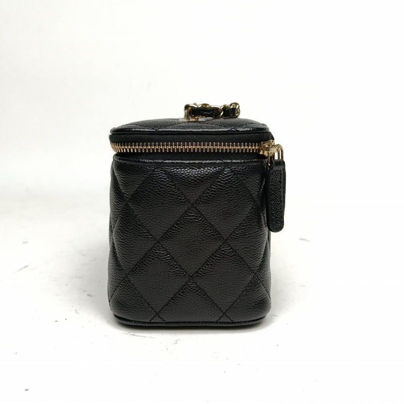 CHANEL 22S長盒子化妝包黑色荔枝牛皮金扣單皮穿鏈肩帶-1