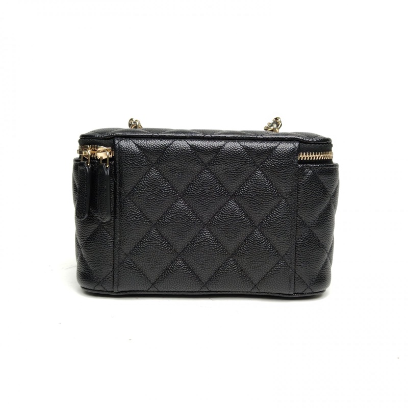 CHANEL 22S長盒子化妝包黑色荔枝牛皮金扣單皮穿鏈肩帶-2