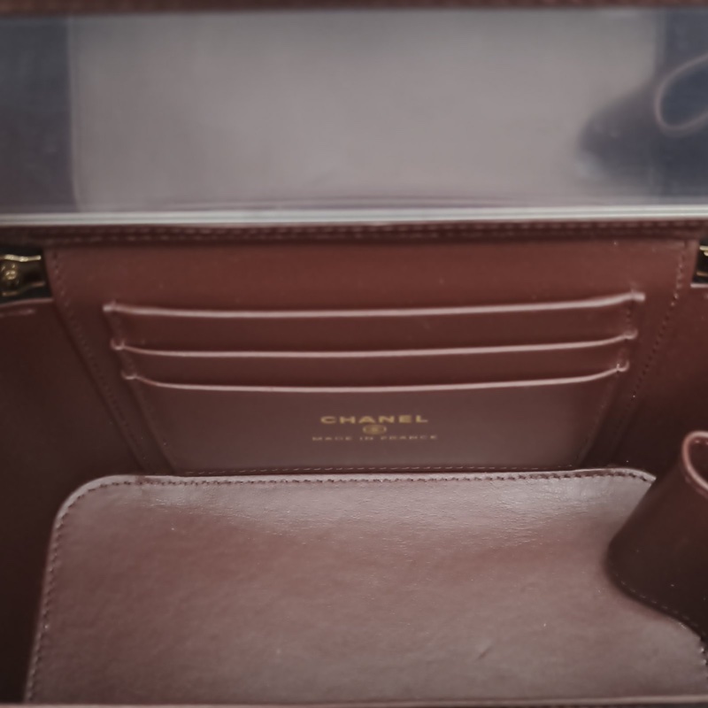 CHANEL 22S長盒子化妝包黑色荔枝牛皮金扣單皮穿鏈肩帶-5