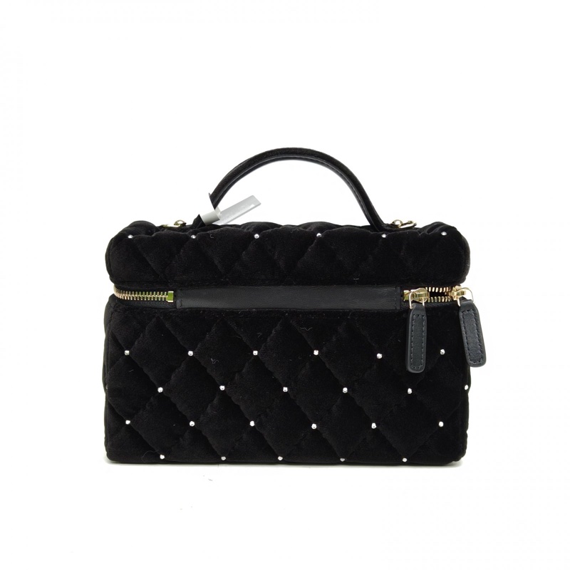 CHANEL 黑色絲絨鐳射標淺金扣25K水鑽Lp盒子包-2