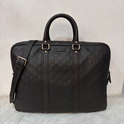 GUCCI 208468 深咖 金釦 牛皮 壓紋 公事包 手提包 電腦包
