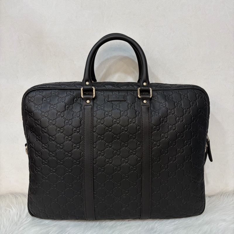 GUCCI 208468 深咖 金釦 牛皮 壓紋 公事包 手提包 電腦包-1