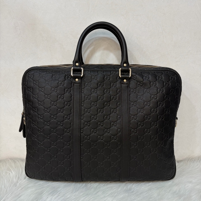 GUCCI 208468 深咖 金釦 牛皮 壓紋 公事包 手提包 電腦包-3