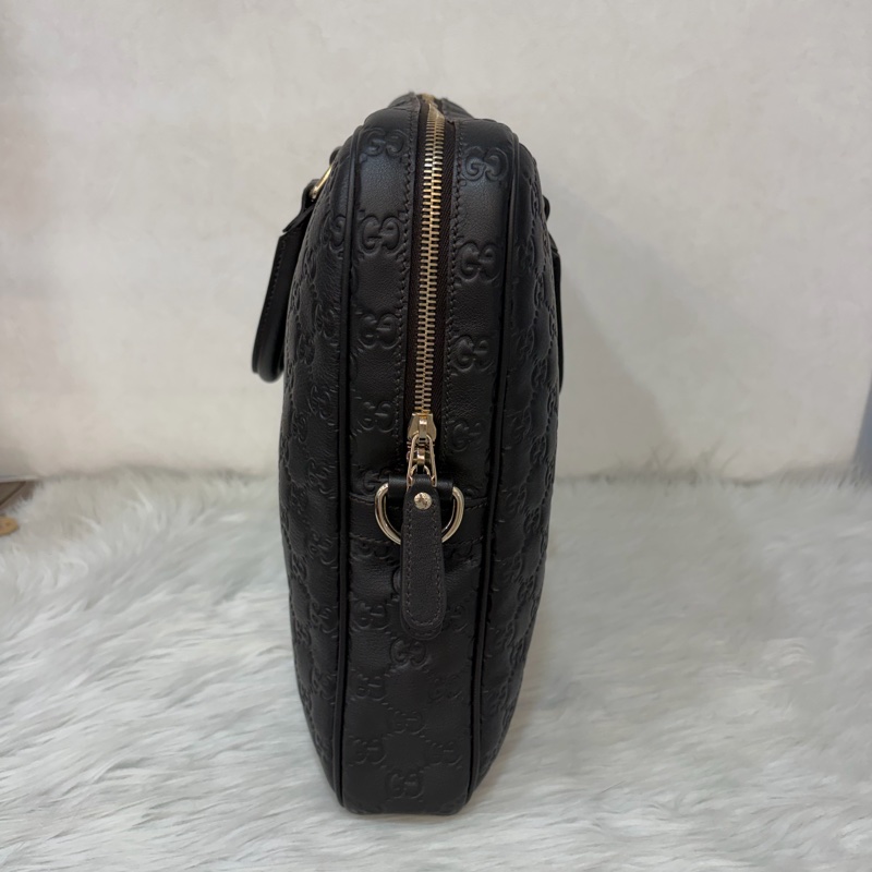 GUCCI 208468 深咖 金釦 牛皮 壓紋 公事包 手提包 電腦包-4