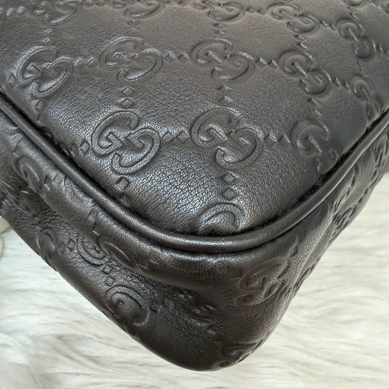 GUCCI 208468 深咖 金釦 牛皮 壓紋 公事包 手提包 電腦包-10