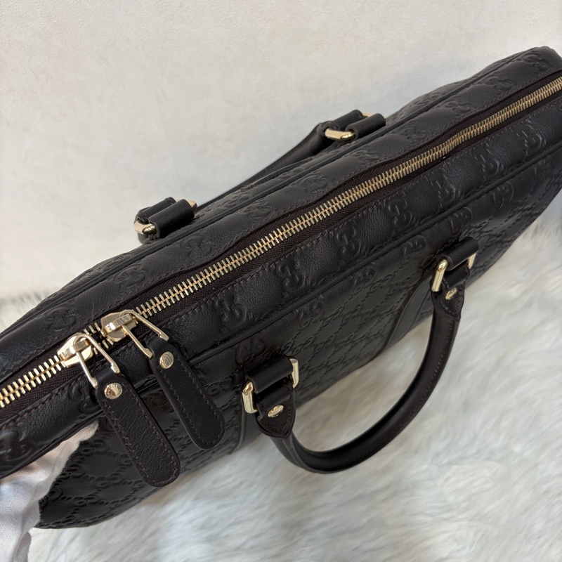 GUCCI 208468 深咖 金釦 牛皮 壓紋 公事包 手提包 電腦包-25