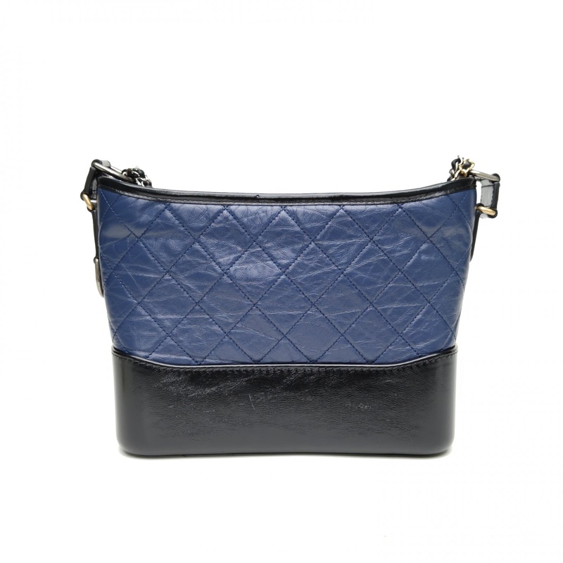 CHANEL GABRIELLE流浪新中號墨藍色牛皮30開金銀扣-2