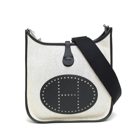 HERMES Evelyne小號29黑色TC皮/帆布Z刻銀扣