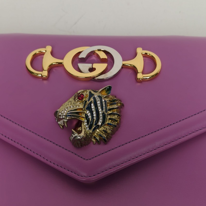 GUCCI 紫色牛皮金扣Zumi虎頭信封包27-4